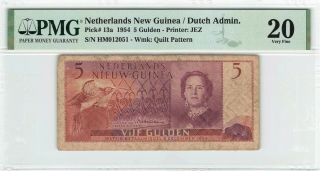 Netherlands Guinea 5 Gulden 1954 Pick 13 Indies Pmg Very Fine 20 Indonesia