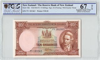 Zealand Nd (1960 - 67) P - 158d Pcgs Gem Unc 67 Opq 10 Shillings