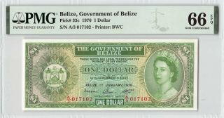 Belize 1976 P - 33c Pmg Gem Unc 66 Epq 1 Dollar