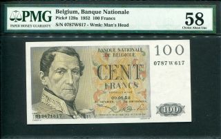 Belgium 1952,  100 Francs,  P129a,  Pmg 58 Aunc