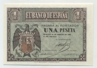 Spain España 1 Peseta 28 - 2 - 1938 Pick 107 Unc Uncirculated Banknote Serial G