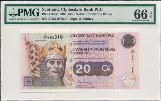 Clydesdale Bank Plc Scotland 20 Pounds 2003 S/no 6868x6 Pmg 66epq