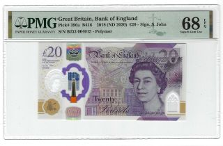 P - 396a 2018 20 Pounds Great Britain,  Bank Of England Pmg 68epq Gem,