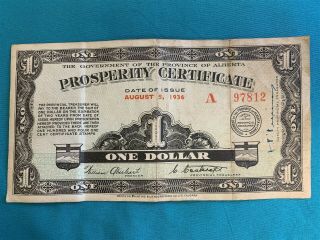 1936 Government Of Alberta Prosperity Certificate $1 With 5 Stamps