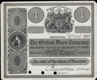 United Kingdom - Edinburg / Scotland British Linen Bank 1 Pound Proof 1897