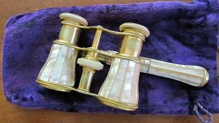 Lemaire Fi Opera Glasses Mother Of Pearl Inlay Velvet Carry Case Made In Paris