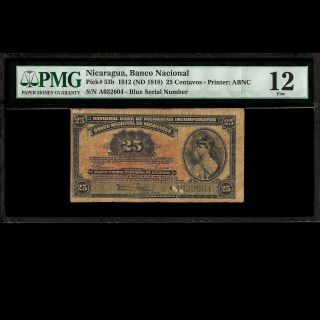 Banco Nacional De Nicaragua 25 Centavos 1912 (nd 1918) Pmg 12 Fine P - 53b