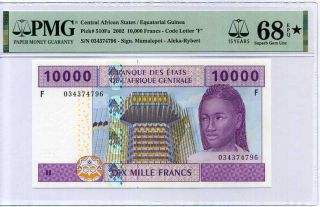 Cas Guinea 10000 Frances 2002 P 510fa 15thsuperb Gem Unc Pmg 68 Epq Ext Star Top