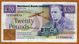 Ireland,  Northern Bank,  20 Pounds,  1993,  P - 195 (195b),  F