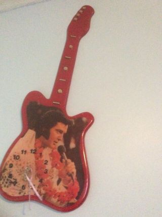 Mid Century Elvis Presley " Aloha From Hawaii Tour " Guitar Wall Clock 13.  5 " X 39 "