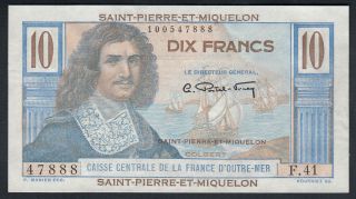 (1950 - 60) Saint Pierre And Miquelon 10 Francs Bank Note