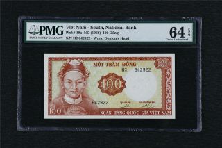 1966 Viet Nam - South National Bank 100 Dong Pick 19a Pmg 64 Epq Choice Unc