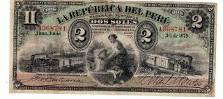 Perou Peru Billet 2 Soles 30/06/ 1879 Lima P2 Serie A Train Bon Etat
