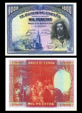 Spain / EspaÑa 1000 Pesetas,  1928,  P - 78,  Aunc /  San Fernando Iii