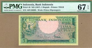 Indonesia: 5 Rupiah Banknote,  (unc Gem67),  P - 49,  1957,