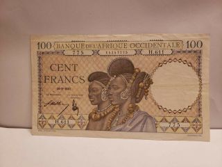 French West Africa P - 23c.  100 Francs.  10 - 9 - 1941.  Vf,