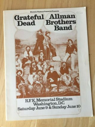 Grateful Dead Allman Brothers Rfk 1973 Program Bill Graham Fillmore Avalon Bg Fd