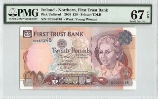 Northern Ireland,  First Trust Bank 2009 Pmg Gem Unc 67 Epq 20 Pounds