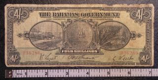 1919 Bahamas 4 Shillings Banknote P - 2a Scarce 4016