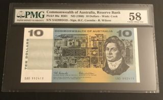 Australia 10 Dollars 1966 First Signature.  Pmg 58.