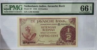 1/2 Gulden Netherlands Indies,  Javasche Bank 1948 Pmg 66 Epq