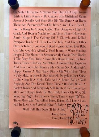 Prince Sign O The Times 1987 Vintage Lyrics 24x36 Store Promo Poster