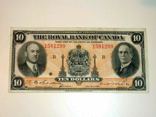 1935 The Royal Bank Of Canada $10 Banknote Circulated