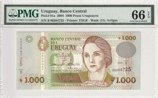 2004 Uruguay 1000 Pesos P - 91a Pmg 66 Epq Gem Unc
