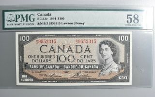 Craziem World Bank Note - 58 Epq 1954 Canada $100.  00 Bc - 43c - Graded Pmg - M32