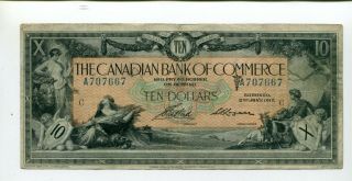 Canada 10 Dollars 1917 Canadian Bank Of Commerce Vf Nr 75.  00
