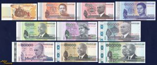 Cambodia Set Of 10 Banknote Current 50 To 100000 Riels Crisp Unc Complete Update