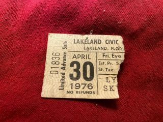 Lynyrd Skynyrd April 30,  1976 Ronnie Van Zant Lakeland Civic Center Concert Stub