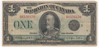 1923 Dominion Of Canada $1 - King George Cat Dc - 25n Black Seal S/n D6556470
