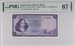 South Africa 5 Rand Nd 1975 P 112 C Gem Unc Pmg 67 Epq