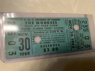 Monkee Concert Complete Ticket Nov 30 1969 Oakland Ca