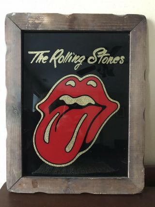 Vintage The Rolling Stones Carnival Glitter Glass Picture Wood Framed 1970s