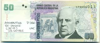 Argentina Bundle 25 Notes 50 Pesos (2015) P 356 Unc
