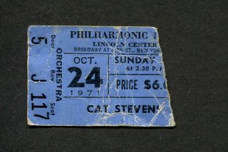 1971 Cat Stevens Concert Ticket Stub York Moon Shadow