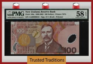 Tt Pk 189a 1999 - 2003 Zealand 100 Dollars Lord Nelson Pmg 58 Epq Choice Au