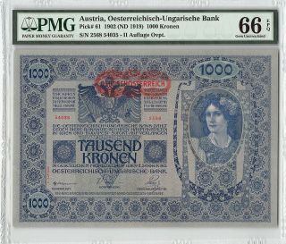 Austria 1902 (nd 1919) P - 61 Pmg Gem Unc 66 Epq 1000 Kronen