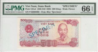 1988 Viet Nam 500 Dong P - 101s2 Blue " Specimen " Pmg 66 Epq Gem Unc