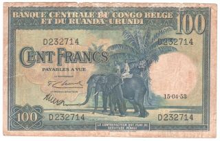 Belgian Congo 100 Francs 1953 P - 25a