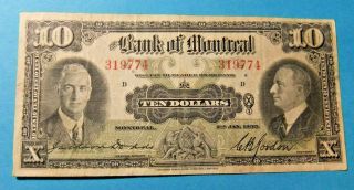 1935 Bank Of Montreal 10 Dollar Bank Note - Vf25