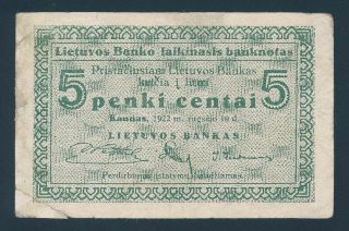 Lithuania,  5 Centai 1922 P - 2 Vf