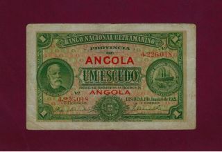 Portugal Portuguese Angola 1 Escudo 1921 P - 55 Rare Fine