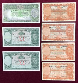 Australia 10 Shillings,  1 Pound 1943 - 60 7 Notes Fine To Very Fine,