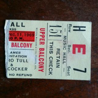 Joe Cocker Jethro Tull Concert Ticket Stub 1969 Houston Music Hall Fleetwood Mac