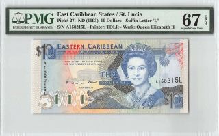 East Caribbean States / St.  Lucia Nd (1993) P - 27l Pmg Gem Unc 67 Epq $10