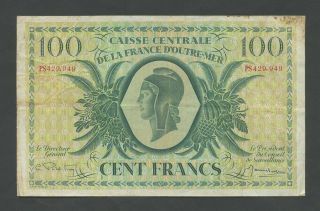 French Equatorial Africa 100 Francs 1944 P18 F To Vf World Paper Money
