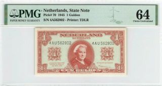 Netherlands 1 Gulden 1945 State Note Pick 70 Pmg Choice Uncirculated 64